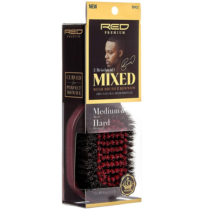 Red Premium Mixed Boar Brush Medium & Hard Bristles [2 Bristles In 1 Body] #BR02