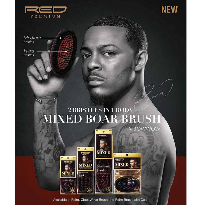 Red Premium Mixed Boar Brush Medium & Hard Bristles [2 Bristles In 1 Body] #BR02