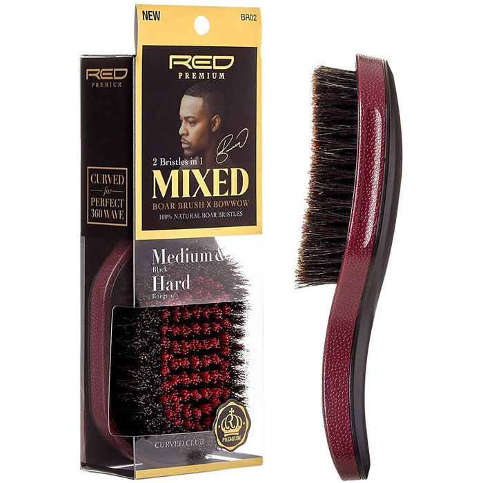 Red Premium Mixed Boar Brush Medium & Hard Bristles [2 Bristles In 1 Body] #BR02