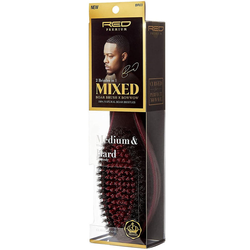 Red Premium Mixed Boar Brush with Case Medium & Hard Bristles [Medium and Hard 2-IN-1] #BR03