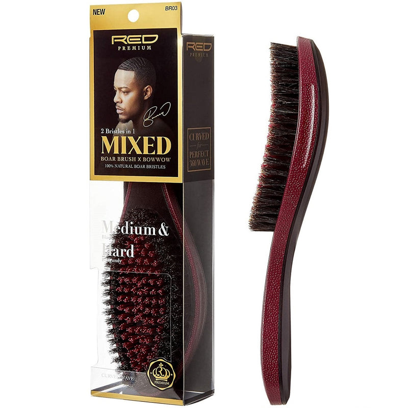 Red Premium Mixed Boar Brush with Case Medium & Hard Bristles [Medium and Hard 2-IN-1] #BR03