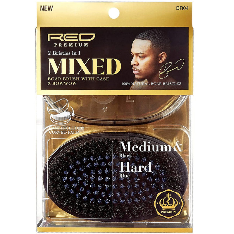 Red Premium Mixed Boar Palm Brush with Case Medium & Hard Bristles [Medium and Hard 2-IN-1] #BR04