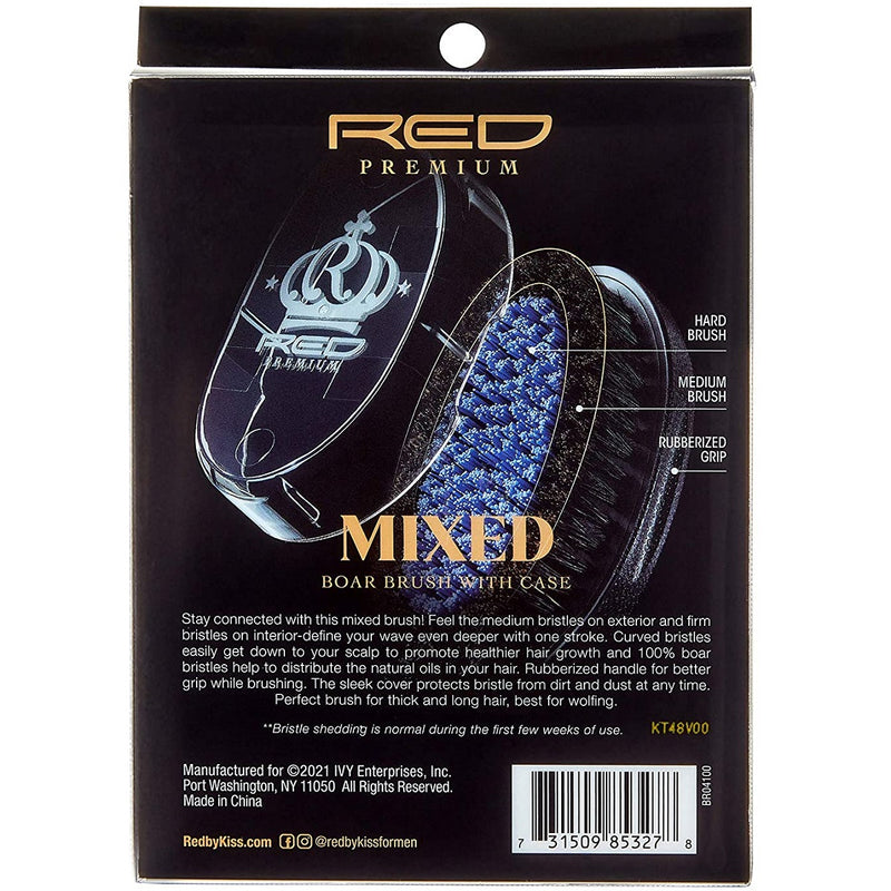 Red Premium Mixed Boar Palm Brush with Case Medium & Hard Bristles [Medium and Hard 2-IN-1] #BR04