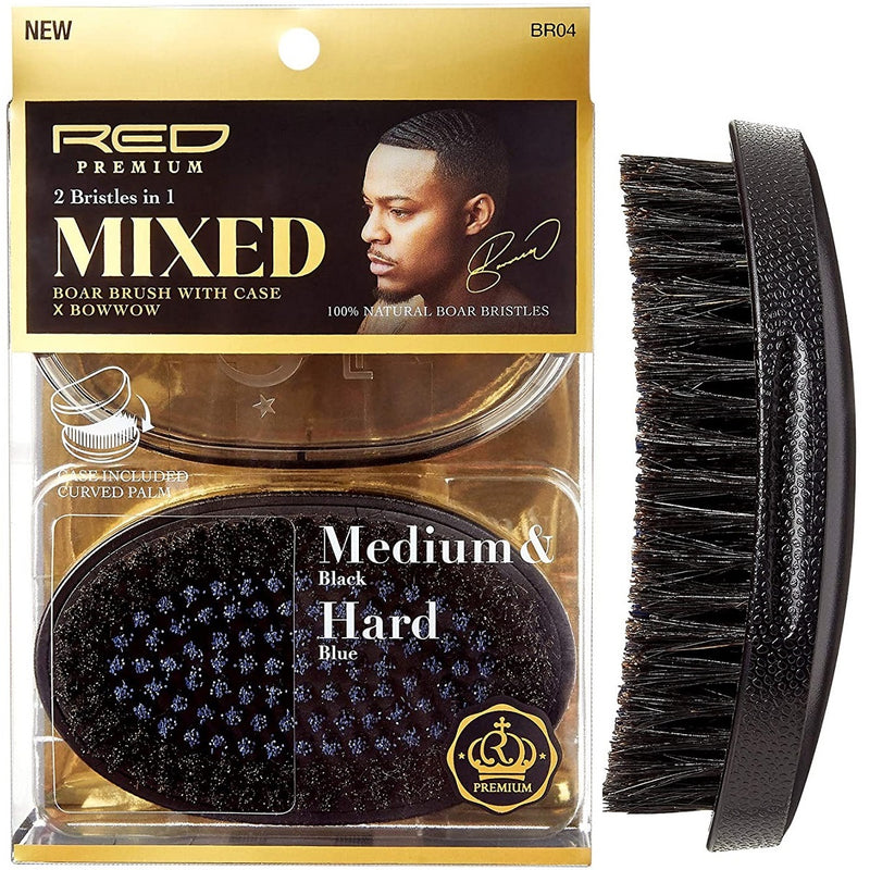 Red Premium Mixed Boar Palm Brush with Case Medium & Hard Bristles [Medium and Hard 2-IN-1] #BR04