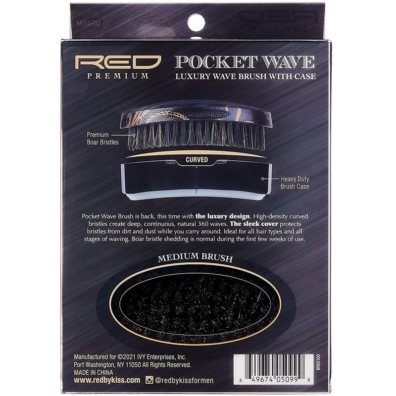 Red Premium Bow Wow X Pocket Wave Boar Brush with Case Medium Bristles [Luxe Pattern] #BR05