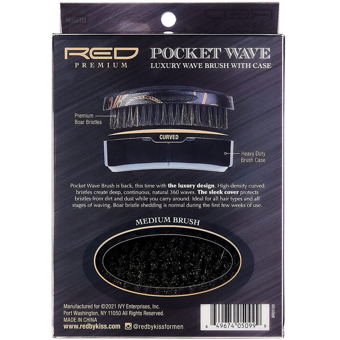 Red Premium Bow Wow X Pocket Wave Boar Brush with Case Medium Bristles [Luxe Pattern] #BR05