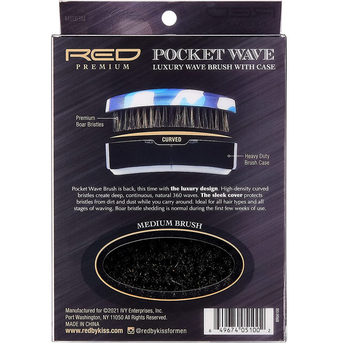 Red Premium Bow Wow X Pocket Wave Boar Brush with Case Medium Bristles [Blue Camo] #BR06