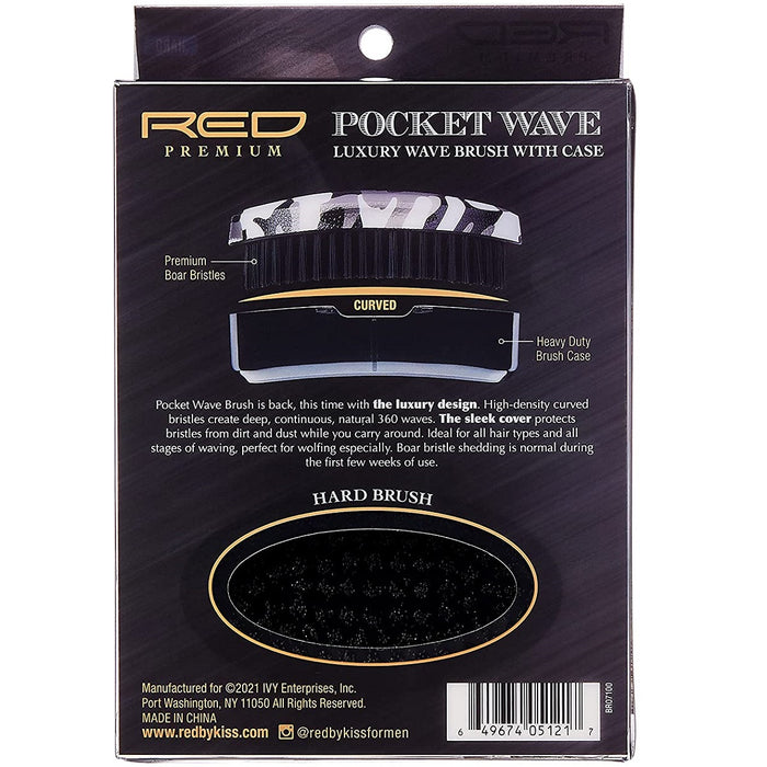 Red Premium Bow Wow X Pocket Wave Boar Brush with Case Hard Bristles [Black Camo] #BR07