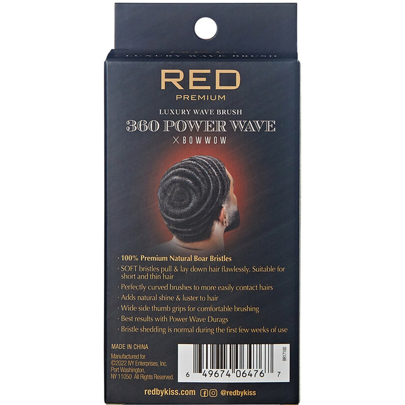 Red Premium Bow Wow X 360 Power Wave Boar Palm Brush Soft Bristles #BR17