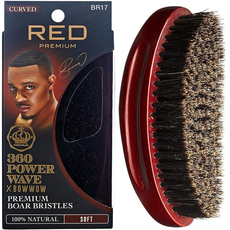 Red Premium Bow Wow X 360 Power Wave Boar Palm Brush Soft Bristles #BR17