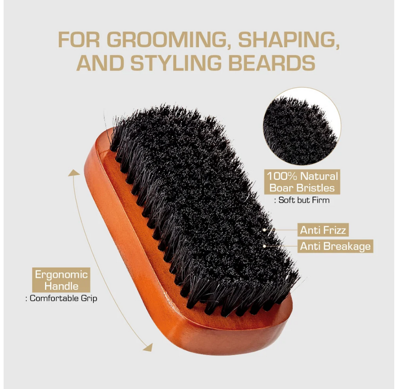 Red Premium 100% Boar Bristles Military Beard Brush #BR200