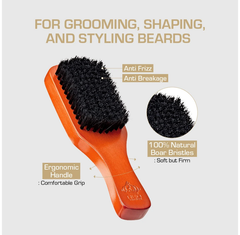 Red Premium 100% Boar Bristles Club Beard Brush #BR201
