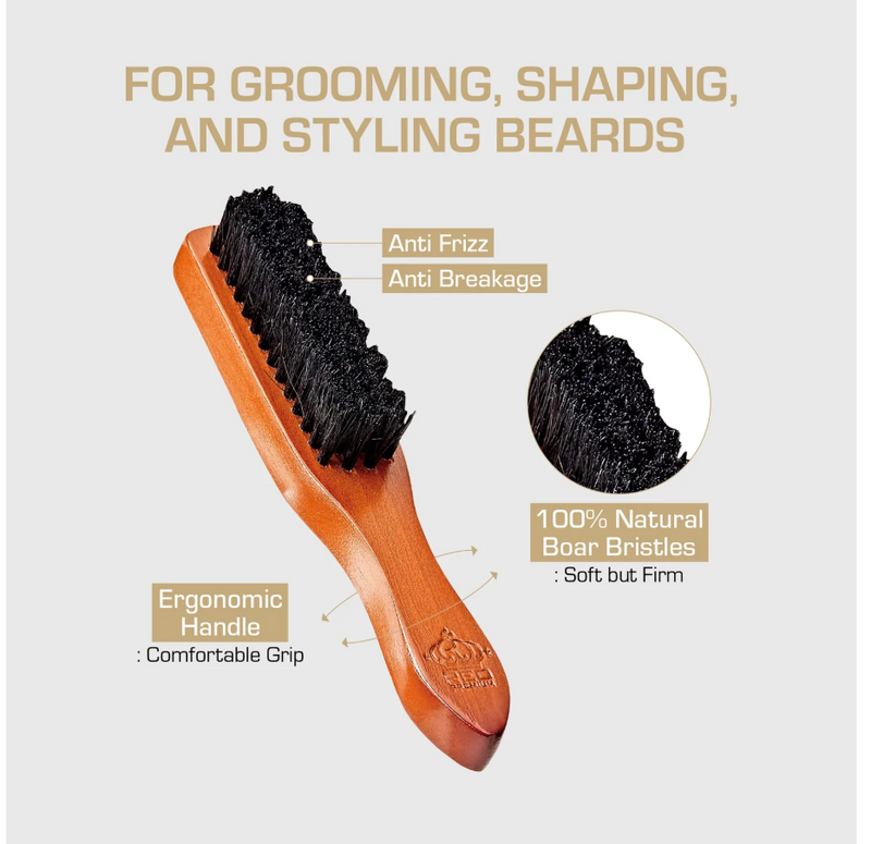 Red Premium 100% Boar Bristles Long Handle Beard Brush #BR202