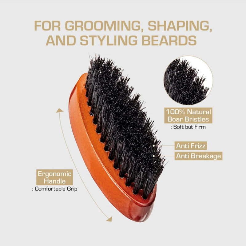Red Premium 100% Boar Bristles Pocket Beard Brush #BR203