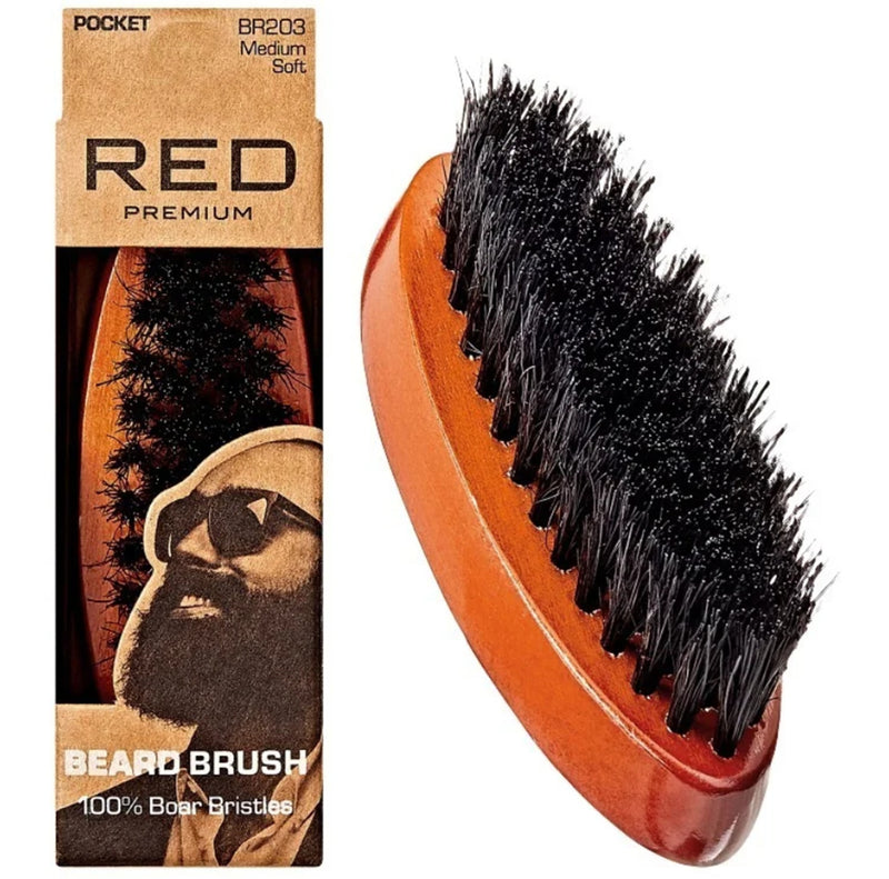 Red Premium 100% Boar Bristles Pocket Beard Brush #BR203