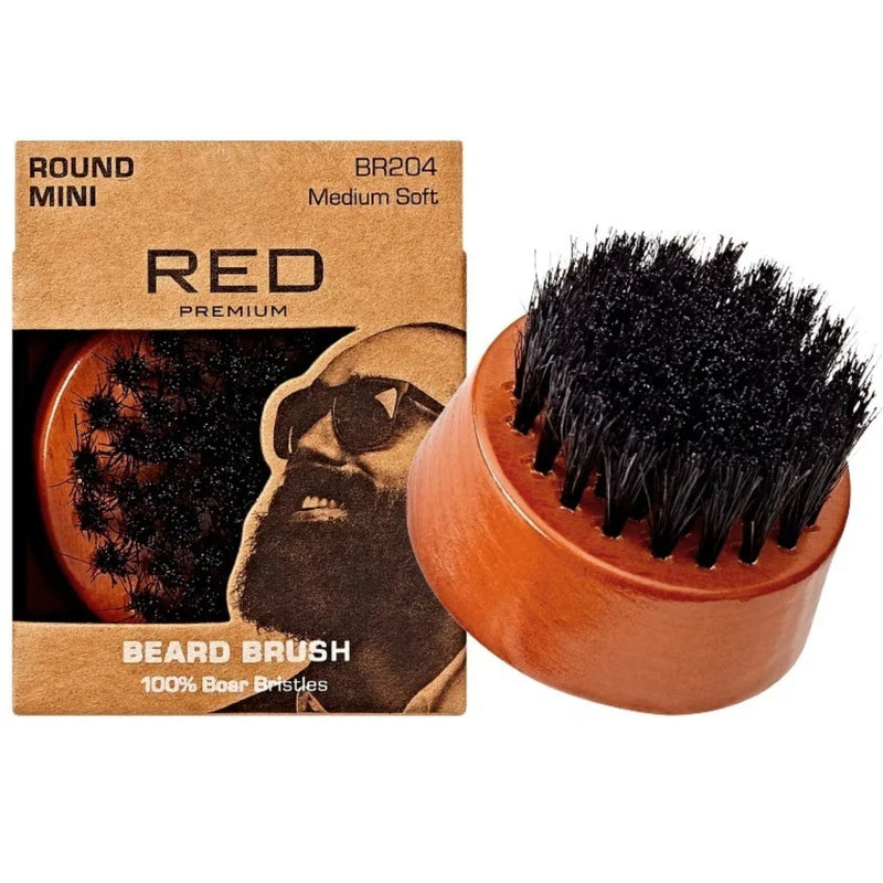 Red Premium 100% Boar Bristles Mini Beard Brush #BR204