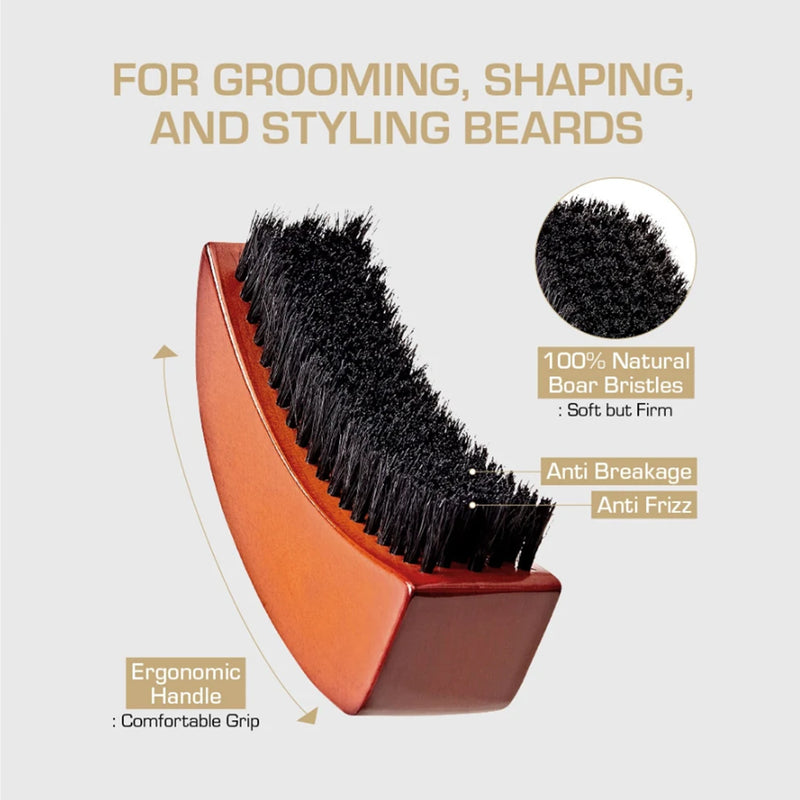 Red Premium 100% Boar Bristles Moon Shape Beard Brush #BR205