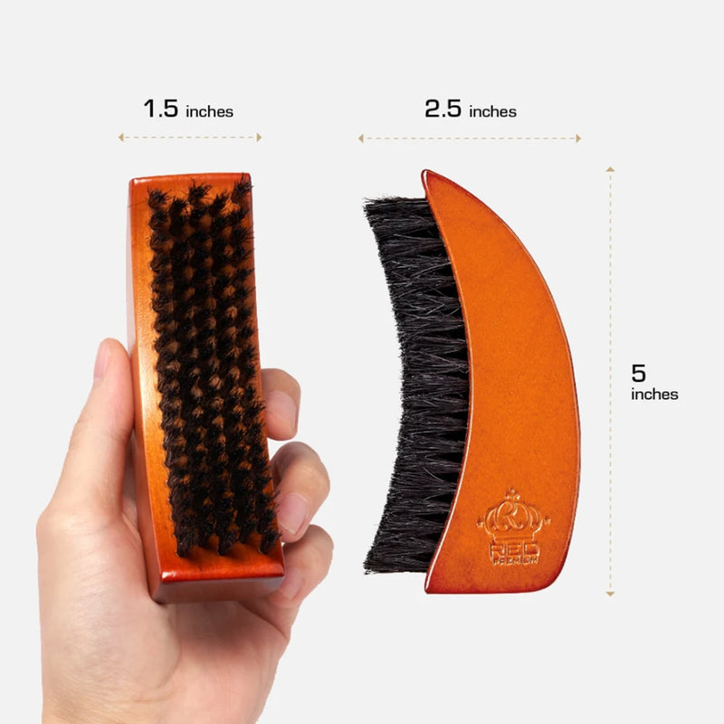 Red Premium 100% Boar Bristles Moon Shape Beard Brush #BR205