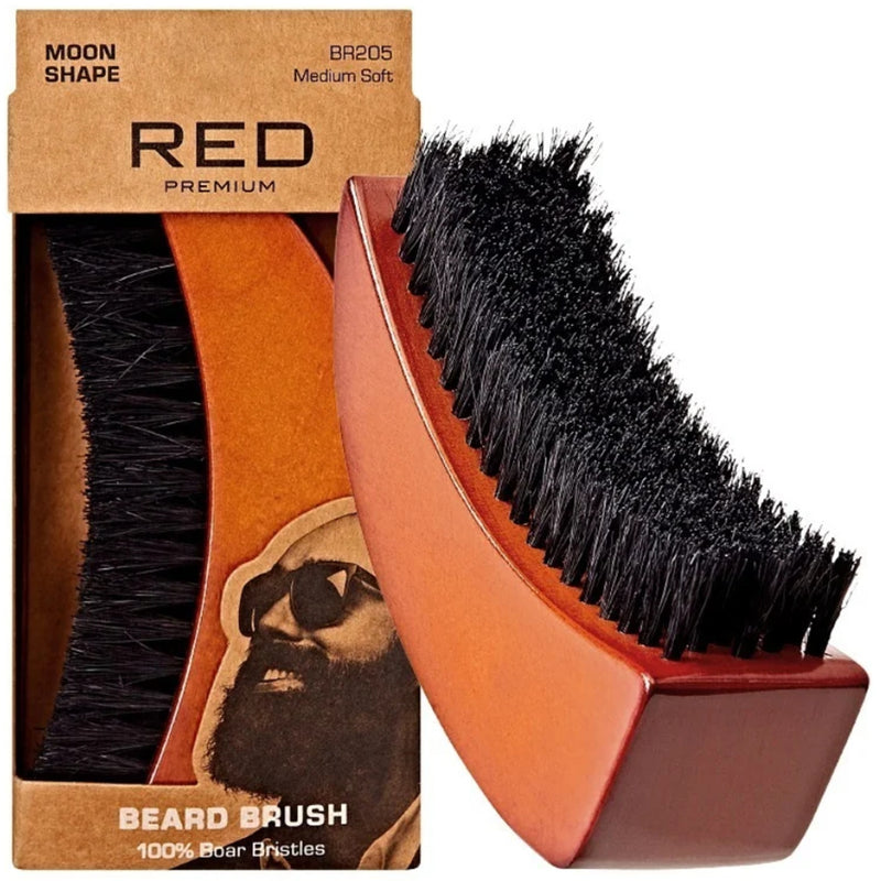Red Premium 100% Boar Bristles Moon Shape Beard Brush #BR205