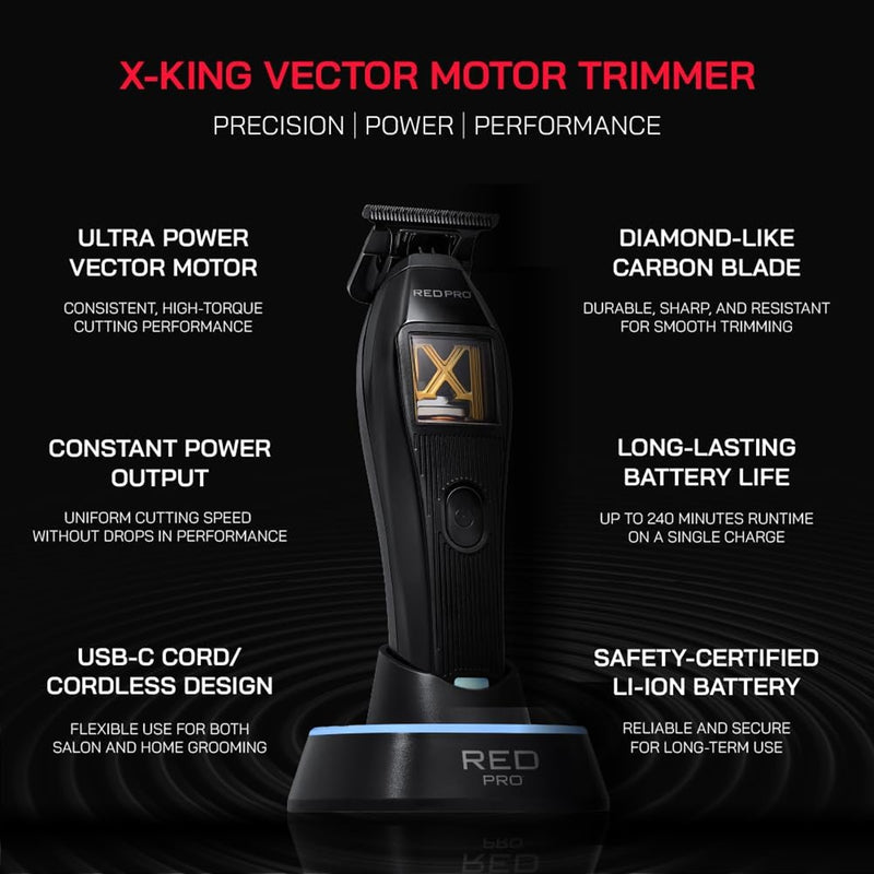 Red Pro X-King Vector Motor Cordless Trimmer Black #VCT02