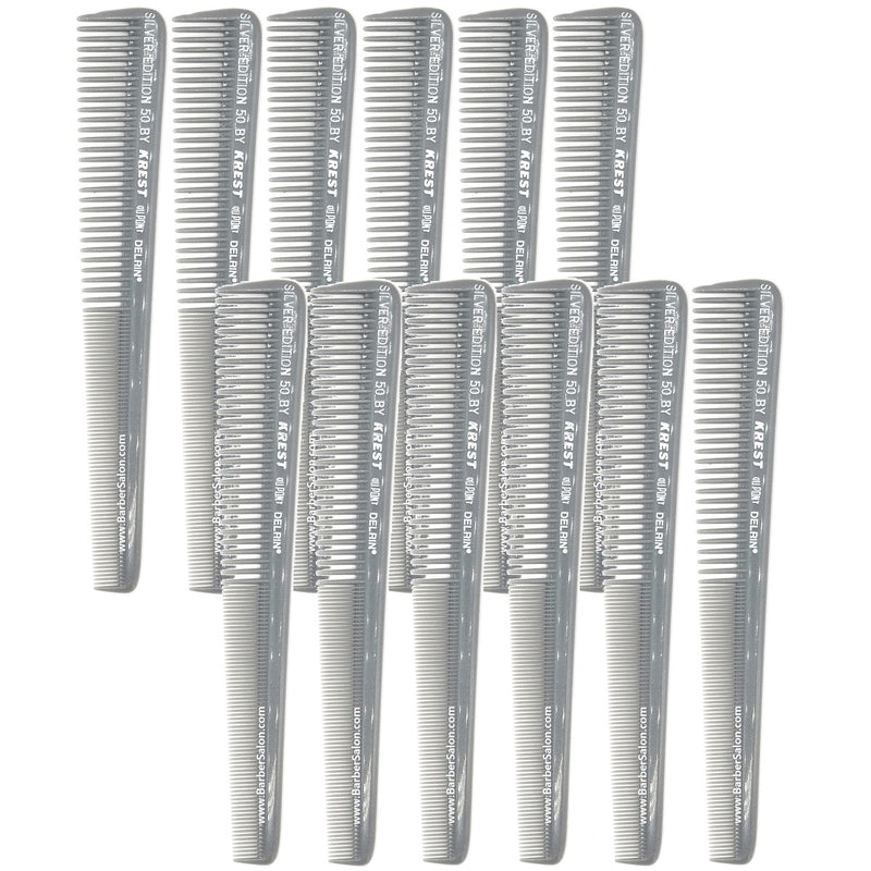 Krest 50 Barber Combs Silver Edition [12 Pack]