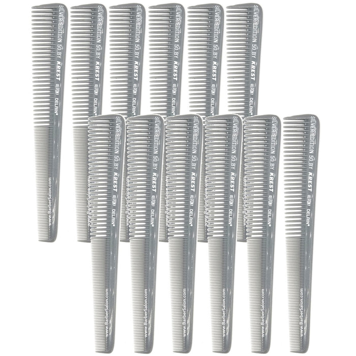 Krest 50 Barber Combs Silver Edition [12 Pack]