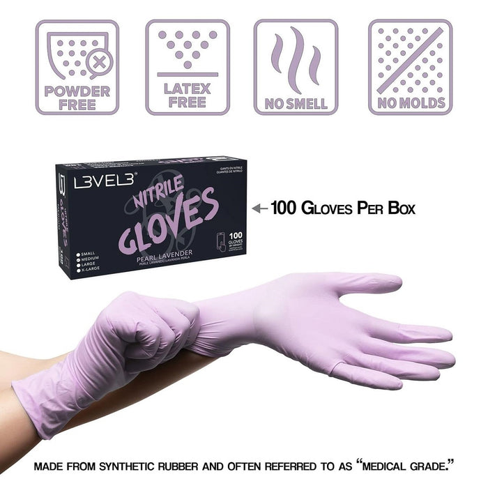 L3VEL3 Professional Nitrile 100 Gloves - Pearl Lavender [S-XL]