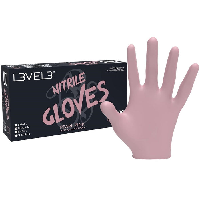 L3VEL3 Professional Nitrile 100 Gloves - Pearl Pink [S-XL]