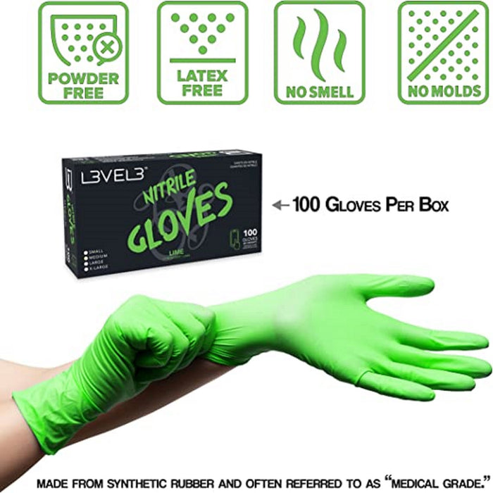 L3VEL3 Professional Nitrile 100 Gloves - Lime [S-XL]