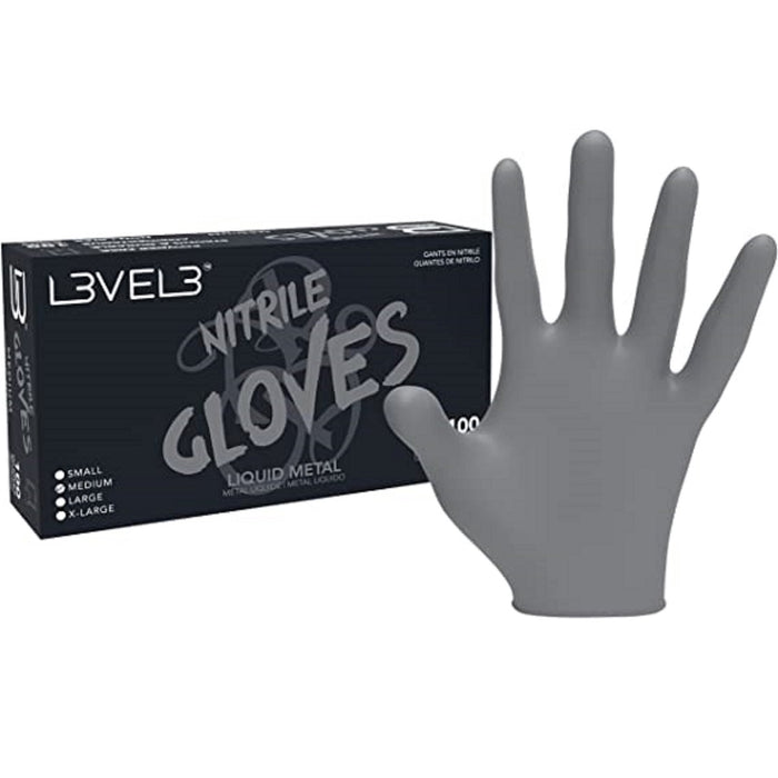 L3VEL3 Professional Nitrile 100 Gloves - Liquid Metal  [S-XL]