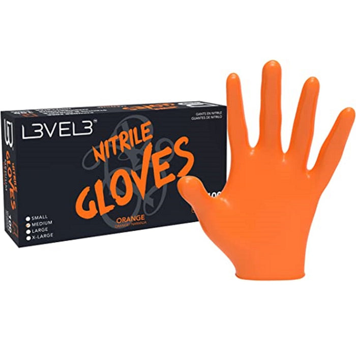 L3VEL3 Professional Nitrile 100 Gloves - Orange [S-XL]