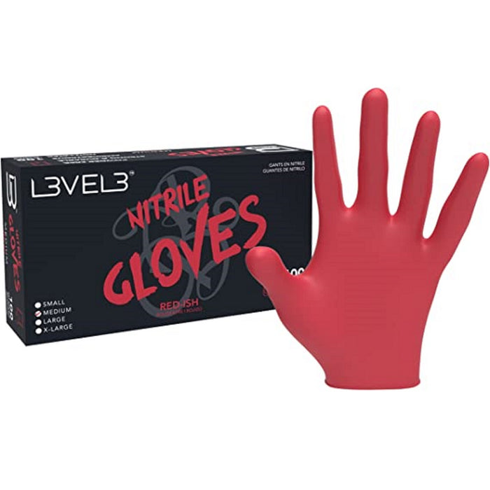 L3VEL3 Professional Nitrile 100 Gloves - Red-Ish [S-XL]