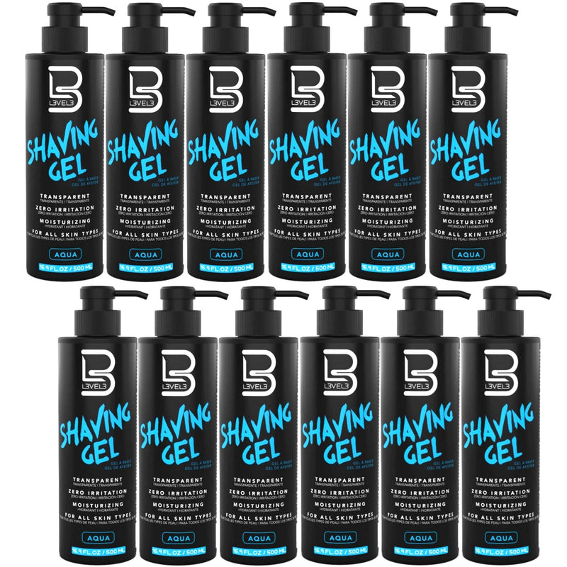 L3VEL3 Transparent Shaving Gel Aqua 16.9 oz - 12 Pack (Bulk)