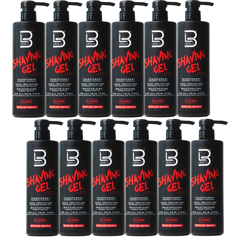 L3VEL3 Transparent Shaving Gel Flame 16.9 oz - 12 Pack (Bulk)