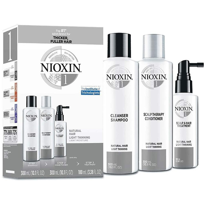 Nioxin 3-Step Hair Thickening System Kit No.1 for Natural Hair Light Thinning [LARGE]