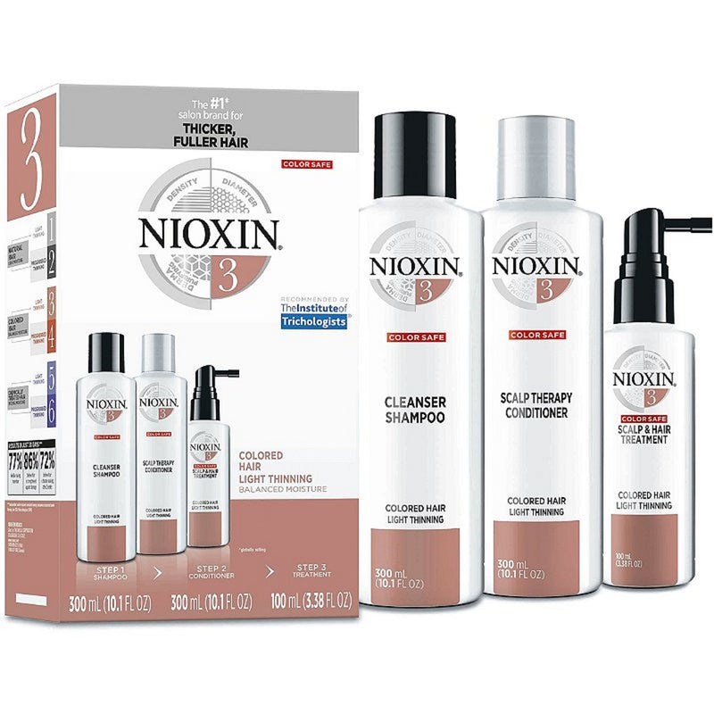 Nioxin 3-Step Hair Thickening System Kit No.3 for for Colored Hair with Light Thinning [LARGE]