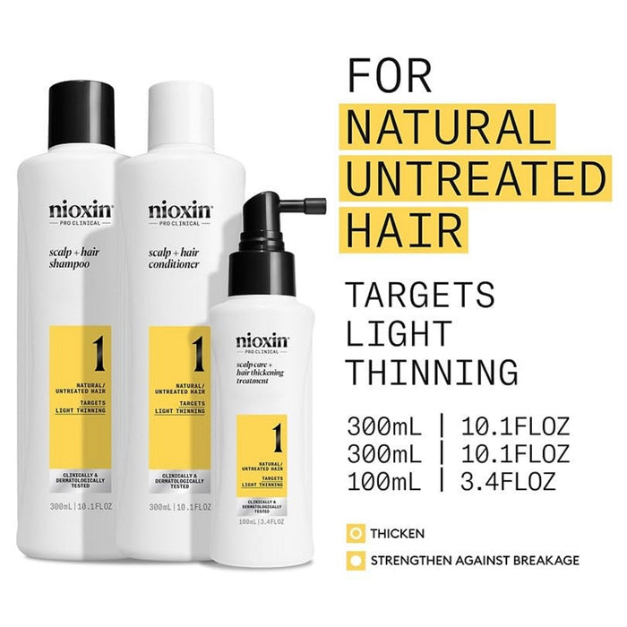 Nioxin 3-Step Hair Thickening System Kit No.1 for Natural Hair Light Thinning [LARGE]