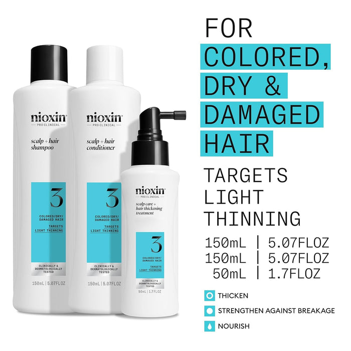 Nioxin 3-Step Hair Thickening System Kit No.3 for Colored Hair Light Thinning [TRIAL KIT]