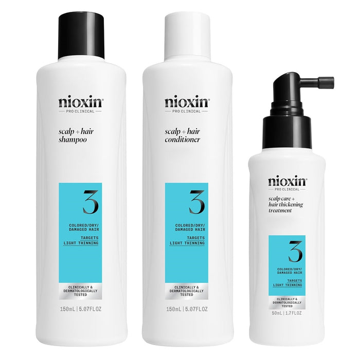 Nioxin 3-Step Hair Thickening System Kit No.3 for Colored Hair Light Thinning [TRIAL KIT]