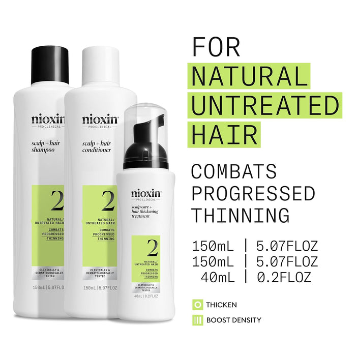 Nioxin 3-Step Hair Thickening System Kit No.2 for Natural Hair with Progressed Thinning [TRIAL KIT]