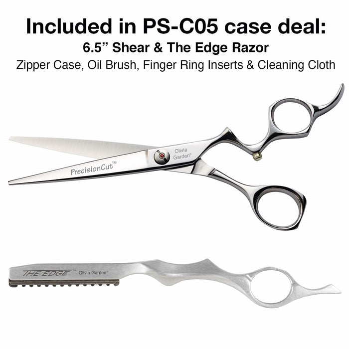 Olivia Garden PrecisionCut 6.5" Shears and The Edge Razor with Case #PS-C05