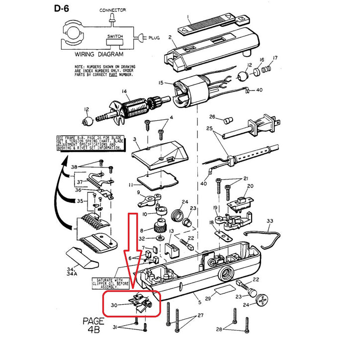 Oster Part Hinge Assembly Fits Turbo 111, Model 10 Clipper #42840