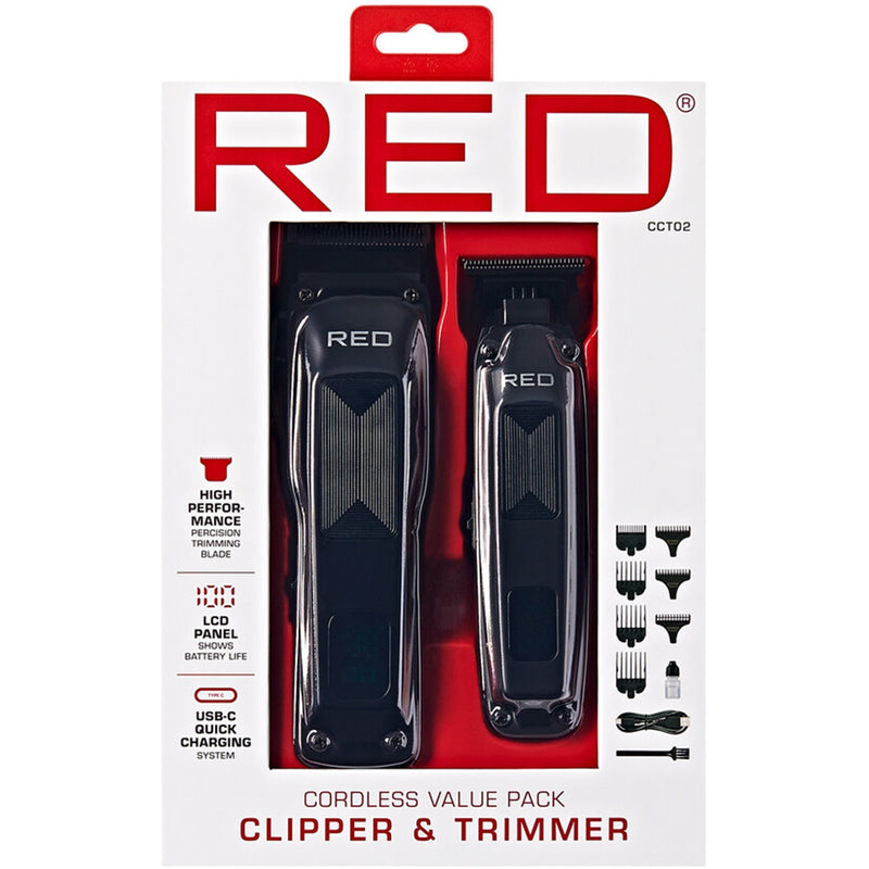 Red Cordless Clipper & Trimmer Combo Value Pack Black #CCT02