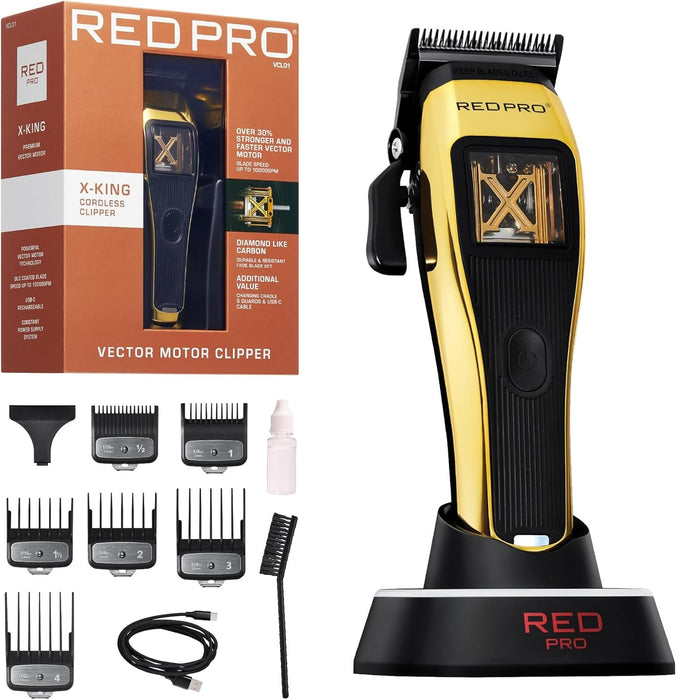 Red Pro X-King Vector Motor Cordless Clipper Gold #VCL01