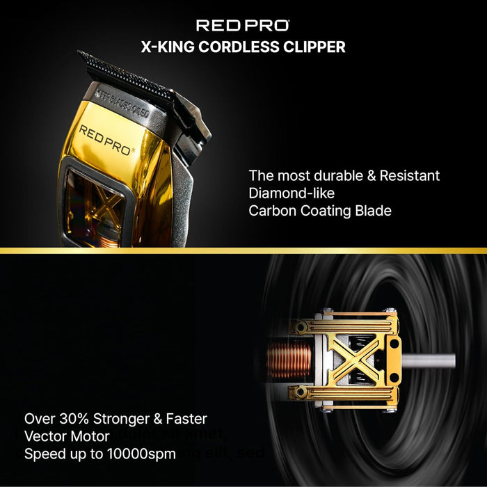 Red Pro X-King Vector Motor Cordless Clipper Gold #VCL01