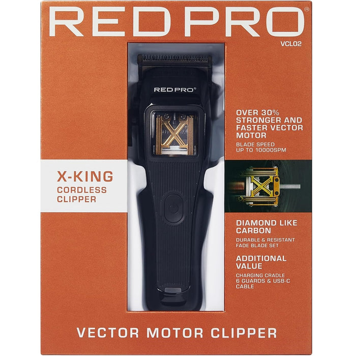 Red Pro X-King Vector Motor Cordless Clipper Black #VCL02