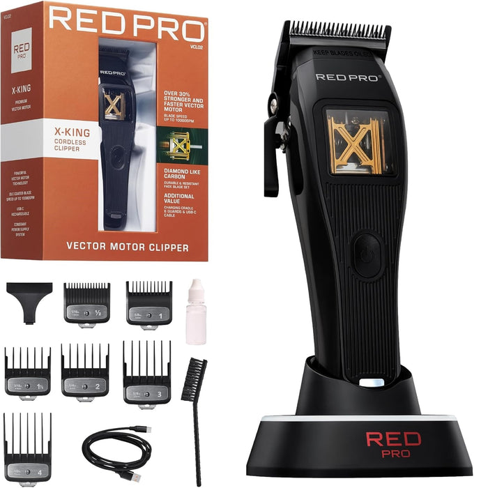 Red Pro X-King Vector Motor Cordless Clipper Black #VCL02