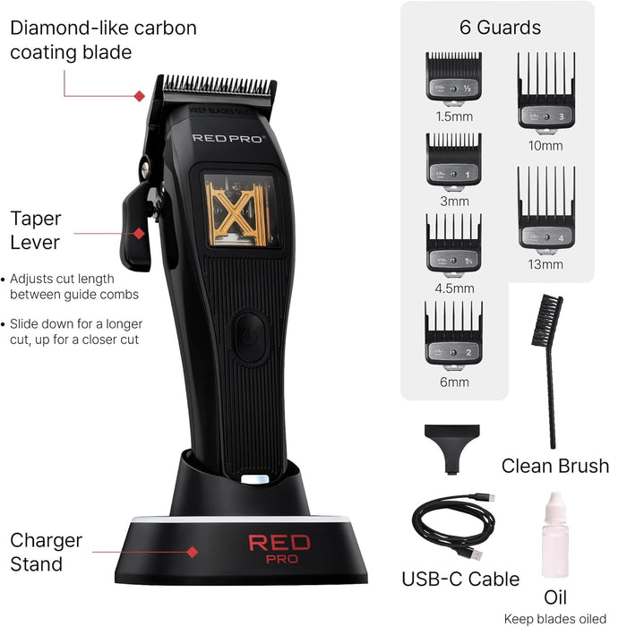 Red Pro X-King Vector Motor Cordless Clipper Black #VCL02