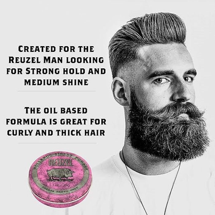 Reuzel Pink Pomade Grease - Strong Hold, Medium Shine 4 oz