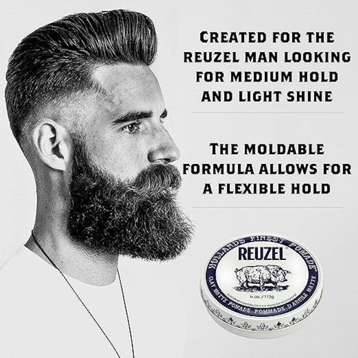 Reuzel Clay Matte Pomade - Medium Hold, No Shine 4 oz